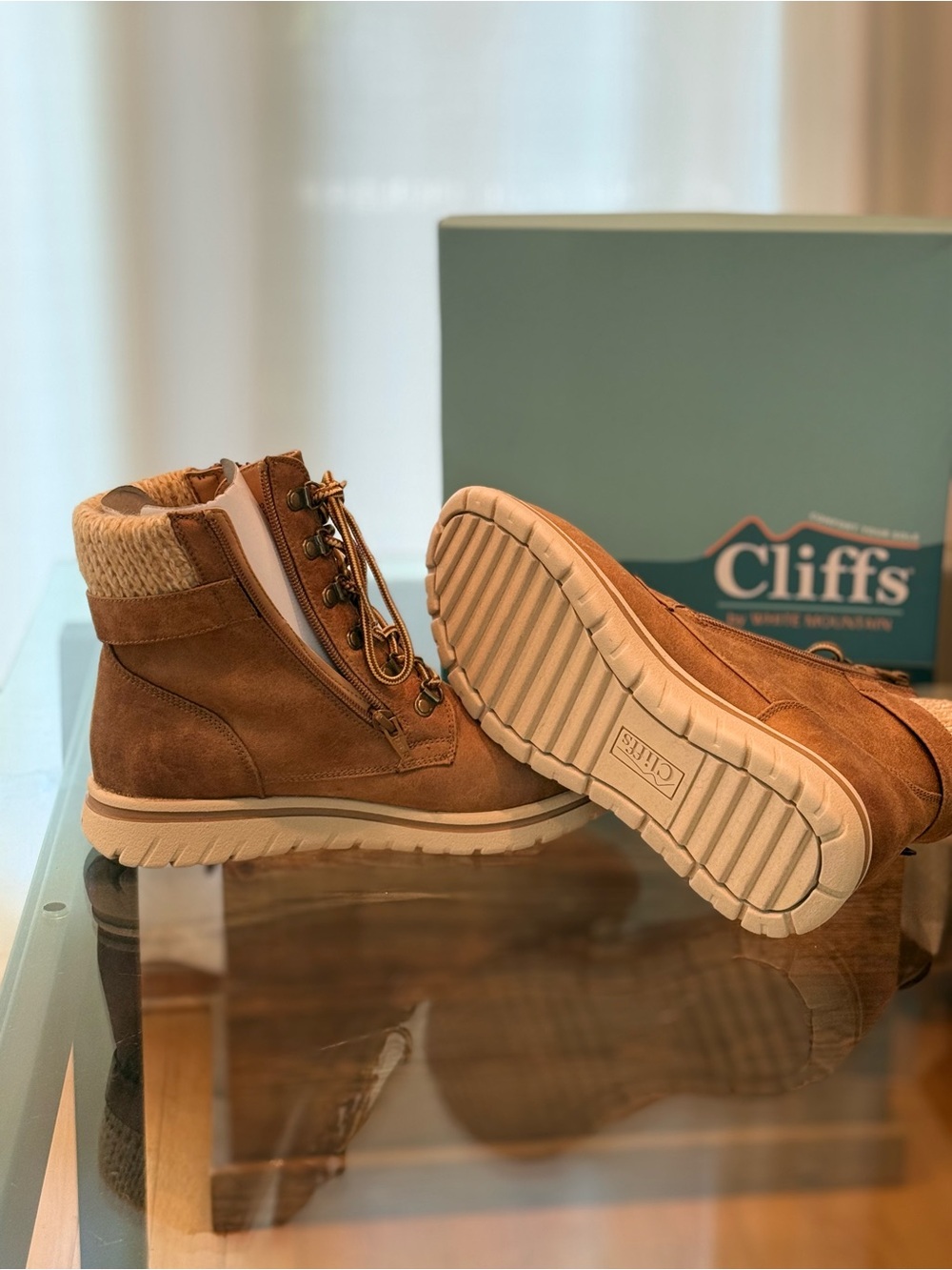 Cliffs Cognac Brown Suede Lace-Up with Side Zip Ankle Boots - Picture 4 of 9